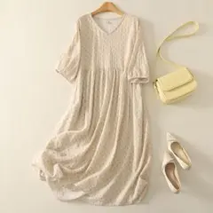 エレガントワンピース シンプル Vネック Aライン 着心地いい プリント