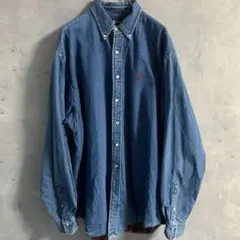 90's ラルフローレン 裏地チェックネル デニムシャツ