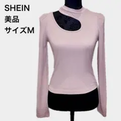 【美品】SHEIN ピンク リブ編み 長袖Tシャツ Mサイズ