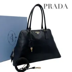 【美品】プラダ サフィアーノ プロムナード 三角ロゴ　黒　2way　5987