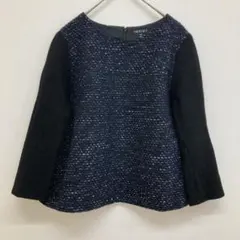 インディヴィ INDIVI ウール混 ツイード 長袖 トップス 【XXS】黒 紺