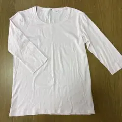 ユニクロ薄ピンク　5分袖￼コットンTシャツ　XL 美品