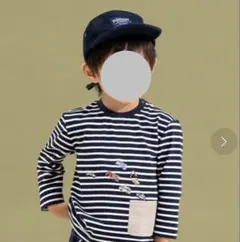 ポケットから車ボーダー長袖Tシャツ （コン)