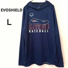 エボシールド パーカー フーディー 長袖 プリント L 紺 野球 練習