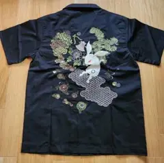 希少 新品 ちきりや 兎 刺繍 半袖シャツ 黒 M ワークシャツ スカジャン 柄