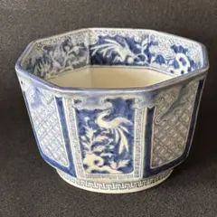 伊万里焼 十錦手 金彩色絵 粉彩松梅紋 火鉢 睡蓮鉢 骨董 美品 火箸付き