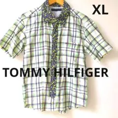 希少TOMMY HILFIGER 花柄切替 チェック半袖シャツ XL イケオジのサムネイル