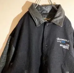 【カナダ製】企業系 古着 レトロ 本革 ウール スタジャン ブラック 2XL