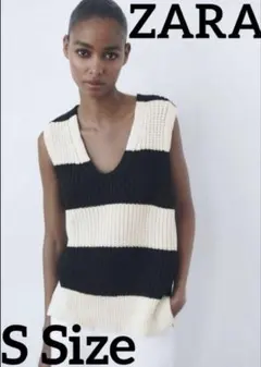 ZARA ニットベスト S 黒・白ストライプ　ボーダー