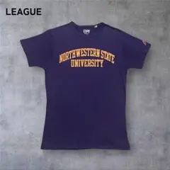 【329】LEAGUE半袖クルーネックプリントTシャツ紫パープルMサイズ