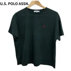ユーエスポロアッスン　グリーン系　 Tシャツ　刺繍　半袖　メンズ　フリー