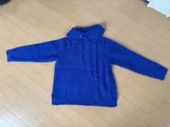 タートルネック ニット セーター ケーブル編み ブルー M