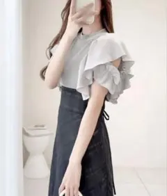 mily bilet ダブルフリル袖チェックレースドッキングワンピース