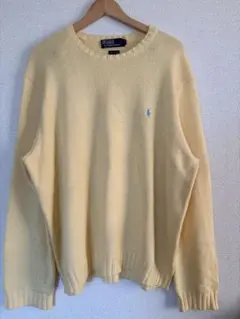 ラルフローレン　黄色セーター　コットンニット　古着　レモンイエロー