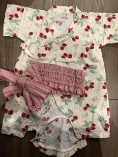 【petitmain】いちご甚平　80 即購入可　リボン帯　夏祭り　綿100%