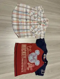 限定！ミッキーマウス 半袖Tシャツ90cmとチェックシャツ80cm セット