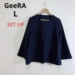 GeeRA ジーラ 2点セット フレア ラインジャケット パンツ ネイビー Lのサムネイル