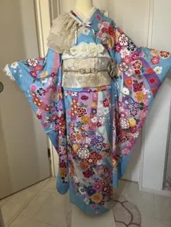 振袖フルセット(9点)・成人式・くすみ・ロイヤルブルー・銀彩加工