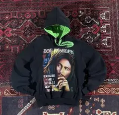 j*様 USA古着 ボブ・マーリー プリント プルオーバー パーカー ブラック