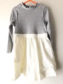 apres les cours グレーと白のフリルネックワンピース 110cm