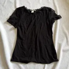 レース付き黒半袖Tシャツのサムネイル