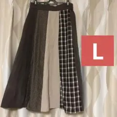 しまむら　フレアロングスカート パッチワークデザイン　Lサイズ