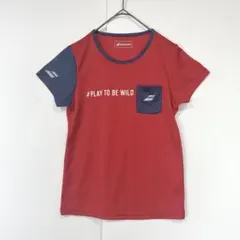 バボラ Babolat　半袖Tシャツ　ロゴ　刺繍　ポケット　赤　テニス　M