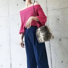 新品　オフショルニットトップス　ピンク