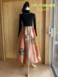 6タックスカート12【銘仙着物リメイクkimono remake】