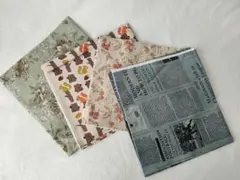 生地まとめ売り　プリント生地4枚セット　オックス　綿麻　リス　花柄　ハンドメイド