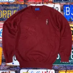 McCarthy Vネック ニット セーター ボルドー 刺繍ロゴ S 古着