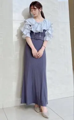 dazzlin ラッフルカラー付ドッキングカットリブワンピース