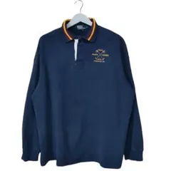 希少 XL ポロラルフローレン 刺繍 ラガーシャツ 紺 エルボーパッチ ゆるだぼ