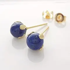 ラピスラズリ　ひと粒ピアス　6ミリ玉　ステンレス　ゴールド　天然石　*1945