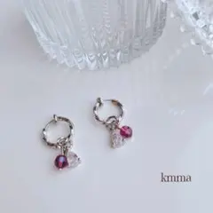 スワロフスキーとティアドロップクリスタルのシルバーフープイヤリング