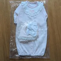 ピンク フリル付きドレス＆カバーオール帽子・靴下セット