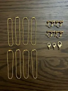 金色 ゴールド ネジバネ式イヤリングパーツ,カニカン,ボールチェーン　まとめ売り