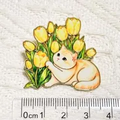 猫 ネコ お花 チューリップ ピンバッジ ピンズ ブローチ ラペルピン ②