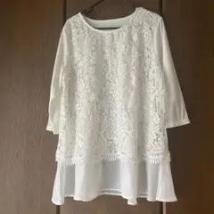 a.s.k.pレディース七分丈袖レースカットソーLLオフホワイト丈長