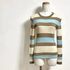 ロペ ROPE ウール100% リブニット ボーダー 長袖 Uネック