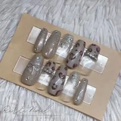 【現品】ネイルチップ ハンドメイド ブラウンネイル ヒョウ柄ネイル