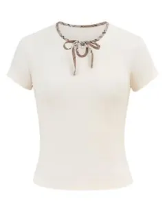 ANDWANG Trim Check Ribbon Tee ivory - メルカリ