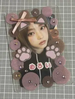 No.132 硬質ケースデコ B8 トレカ カード ネコ リボン ピンク 茶