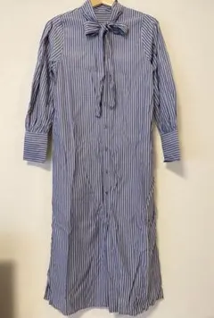 エヌナチュラルビューティーベーシック　ストライプシャツワンピース　ネイビー　M