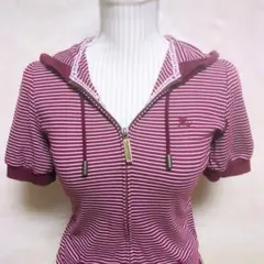 希少★バーバリーブルーレーベル 半袖ボーダー パーカー ロゴ刺繍 日本製