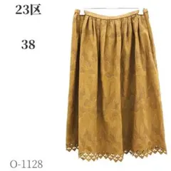 23区　サンガレンレーススカート　サイズ38 キャメル　綿刺繍レース裾スカラップ