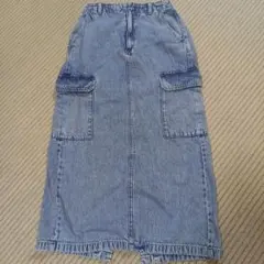 デニムブルー カーゴスカート サイドポケット付き