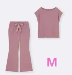 コットンブレンドリブラウンジセット(半袖&ロングパンツ) GU　Mサイズ