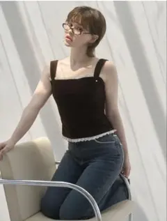 ANDMARY Velour frill tops brown - メルカリ
