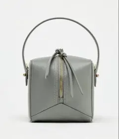 新品zara グレー ボックス型 ショルダーバック ハンドバック